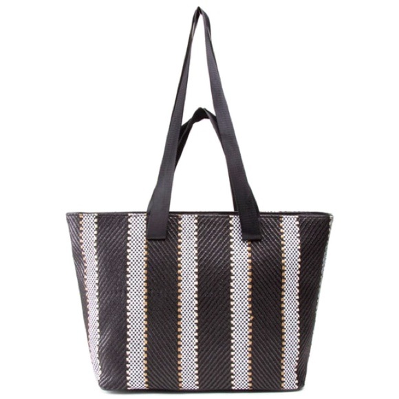 Studio F Black and White Striped Women's Large Tote Bag - Picture 4 of 7